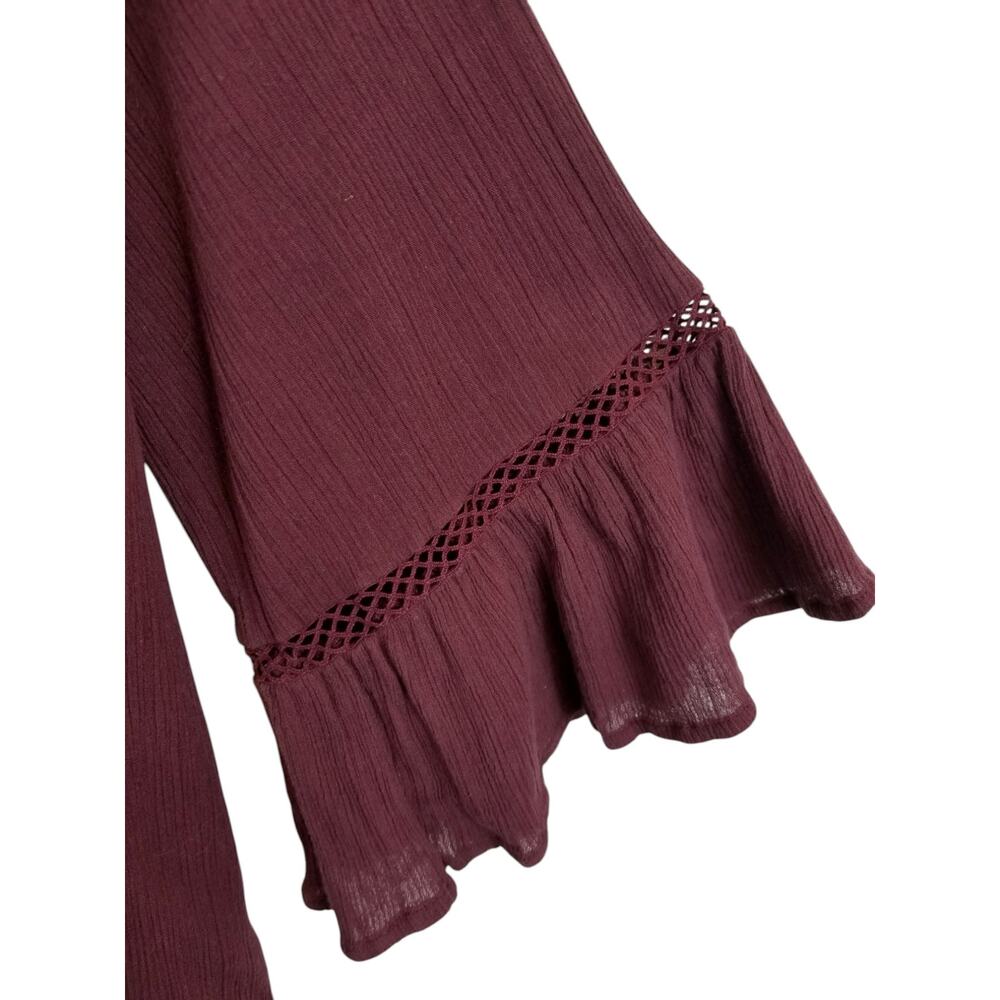 O'Neill Saltwater Burgundy Gauze Embroidered Bell Sleeve Beach Cover Up Large - Picture 6 of 10